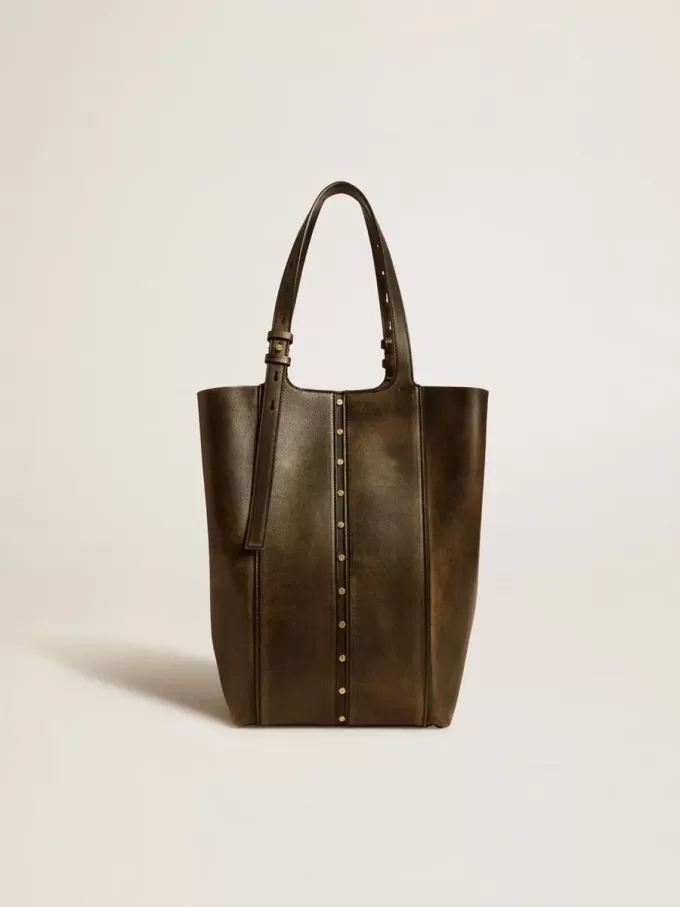 24/7 Bag North South in zwart distressed leer met verstelbare hengsels