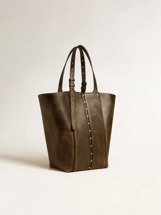 24/7 Bag North South in zwart distressed leer met verstelbare hengsels