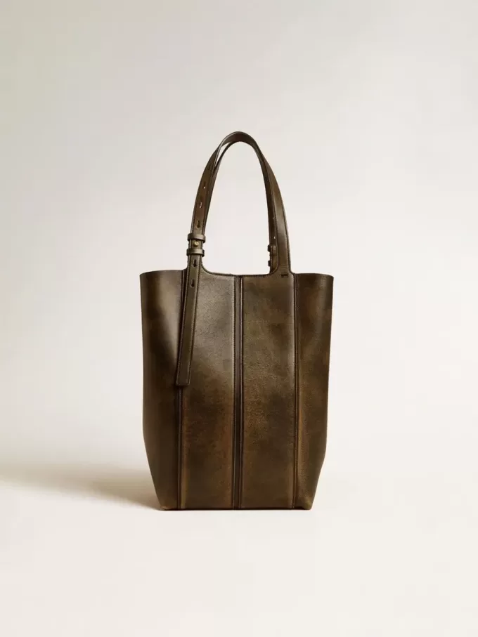 24/7 Bag North South in zwart distressed leer met verstelbare hengsels