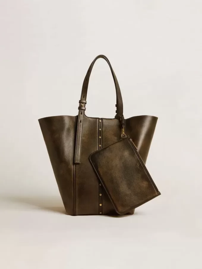 24/7 Bag North South in zwart distressed leer met verstelbare hengsels