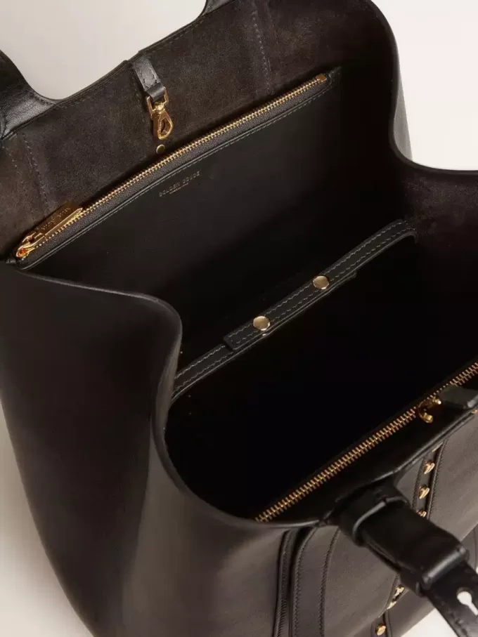 24/7 Bag North South in zwart leer met verstelbare hengsels