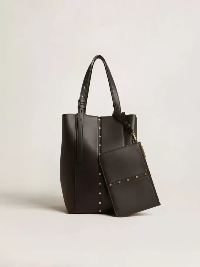 24/7 Bag North South in zwart leer met verstelbare hengsels