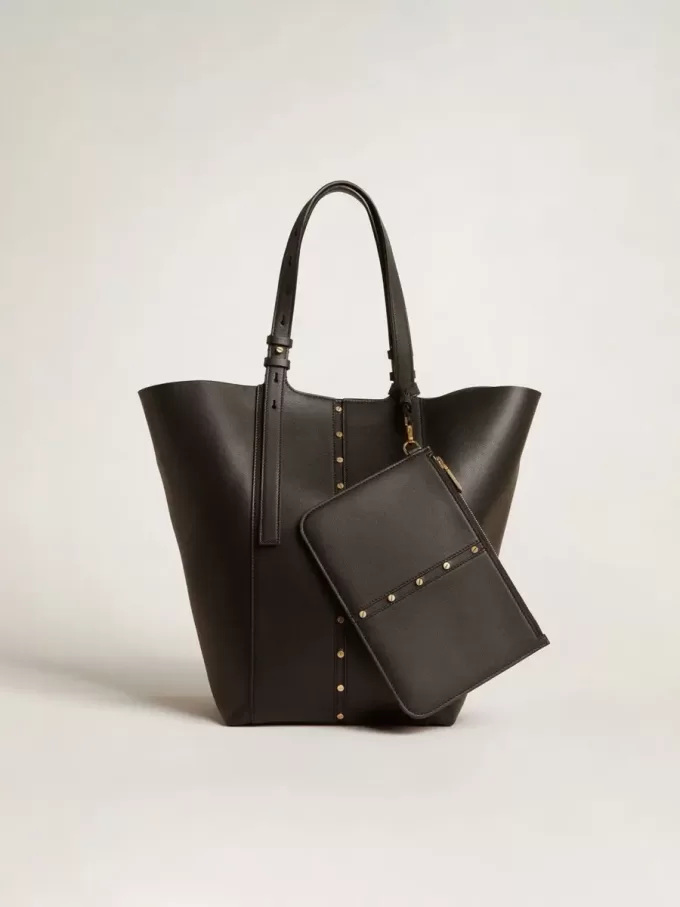 24/7 Bag North South in zwart leer met verstelbare hengsels