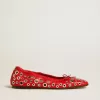 Amy ballerina’s van rood nappaleer met zilverkleurige studs