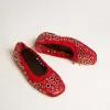 Amy ballerina’s van rood nappaleer met zilverkleurige studs