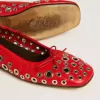 Amy ballerina’s van rood nappaleer met zilverkleurige studs