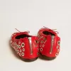Amy ballerina’s van rood nappaleer met zilverkleurige studs