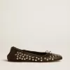Amy ballerina’s van zwart nappaleer met zilverkleurige studs