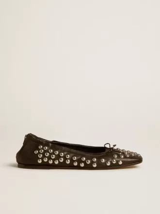 Amy ballerina’s van zwart nappaleer met zilverkleurige studs