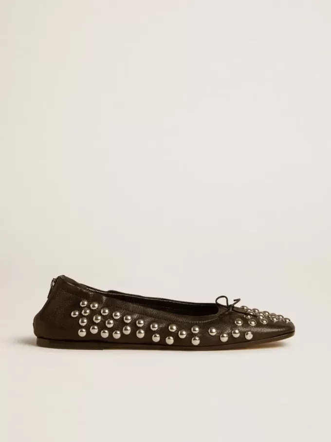 Amy ballerina’s van zwart nappaleer met zilverkleurige studs