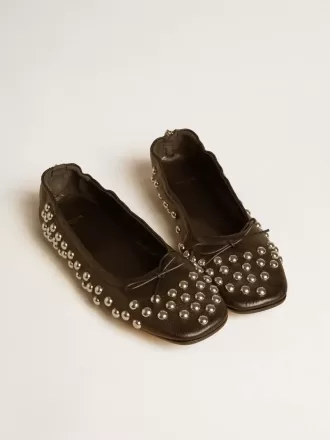 Amy ballerina’s van zwart nappaleer met zilverkleurige studs