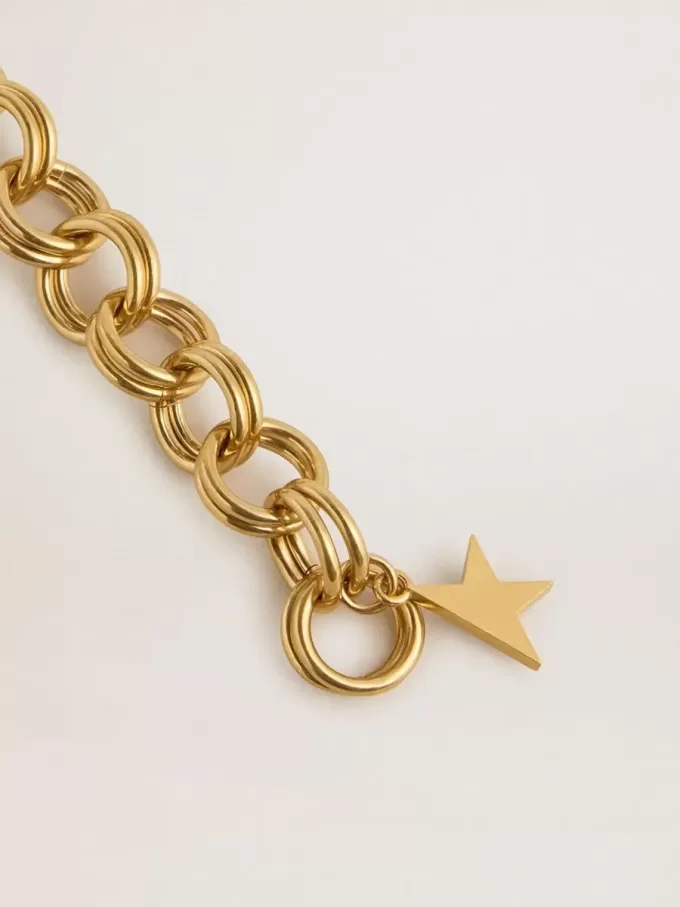 Antiek goudkleurige geweven kettingarmband met stervormige sluiting