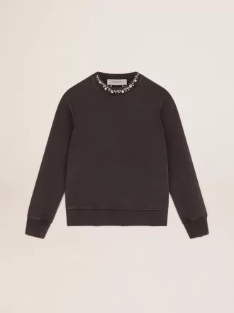 Antracietgrijs sweatshirt voor dames met kristallen