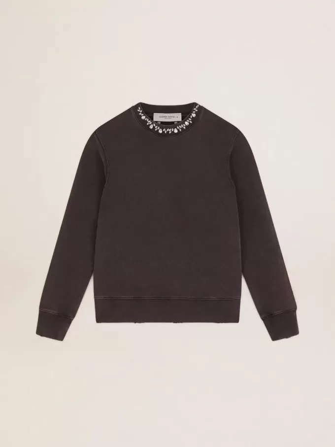 Antracietgrijs sweatshirt voor dames met kristallen