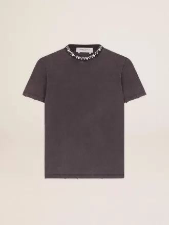 Antracietgrijs T-shirt voor dames met kristallen