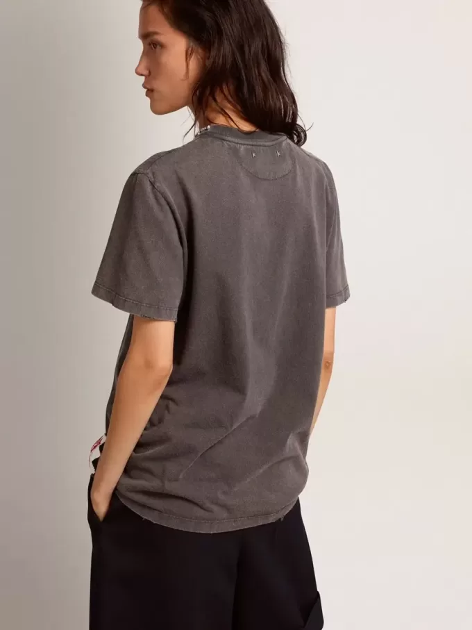 Antracietgrijs T-shirt voor dames met kristallen