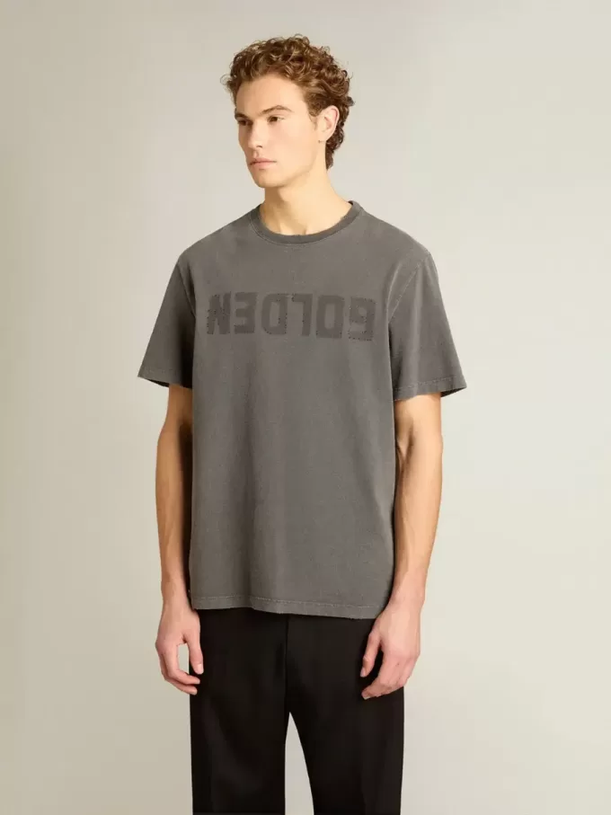 Antracietgrijs T-shirt voor heren met distressed-afwerking