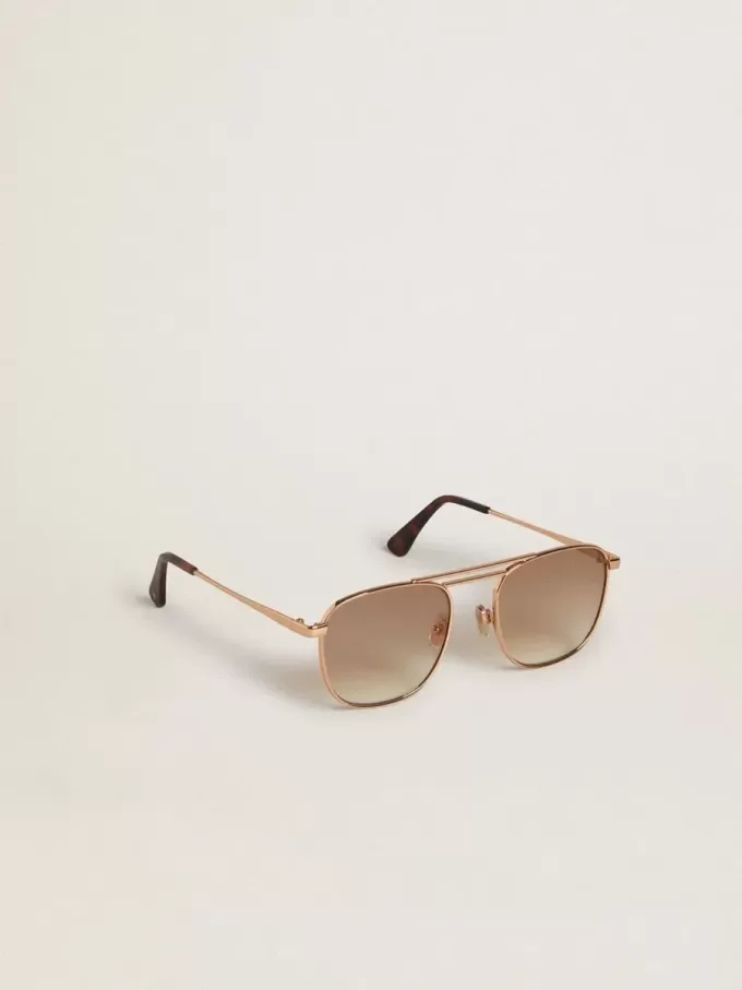 Aviator-zonnebril met gouden montuur en beige glazen