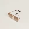 Aviator-zonnebril met gouden montuur en beige glazen