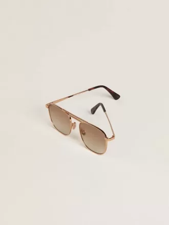 Aviator-zonnebril met gouden montuur en beige glazen