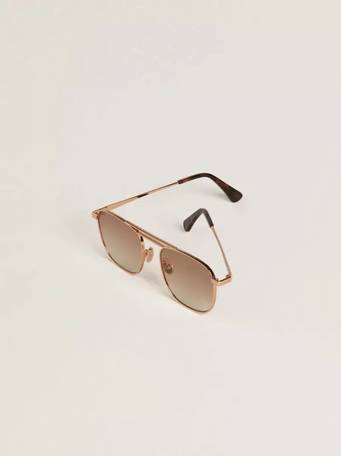 Aviator-zonnebril met gouden montuur en beige glazen