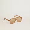 Aviator-zonnebril met honingkleurig montuur en glazen