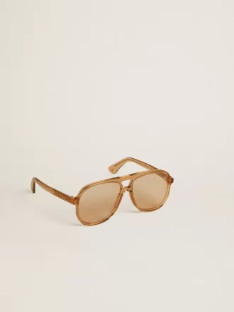 Aviator-zonnebril met honingkleurig montuur en glazen