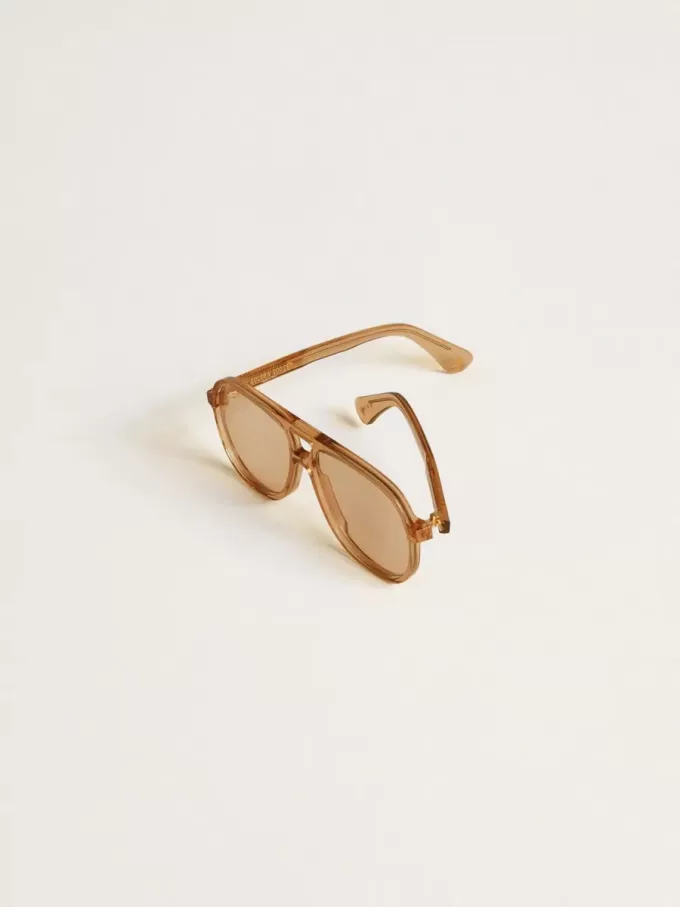 Aviator-zonnebril met honingkleurig montuur en glazen