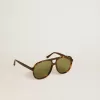 Aviator-zonnebril met schildpadmontuur en groene glazen