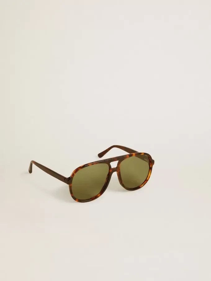 Aviator-zonnebril met schildpadmontuur en groene glazen