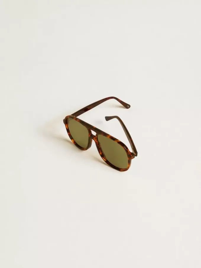 Aviator-zonnebril met schildpadmontuur en groene glazen