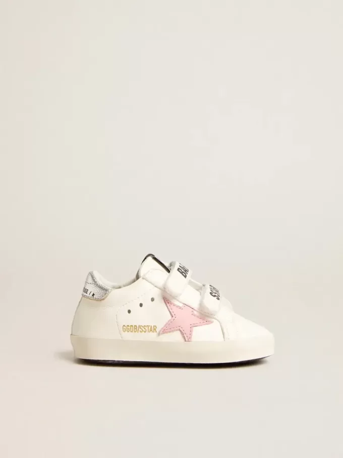 Baby Old School met roze leren ster en zilveren leren hielstuk
