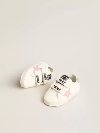 Baby Old School met roze leren ster en zilveren leren hielstuk