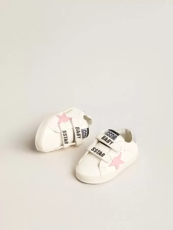 Baby Old School met roze leren ster en zilveren leren hielstuk