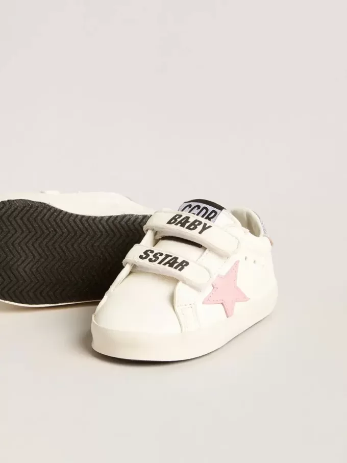 Baby Old School met roze leren ster en zilveren leren hielstuk