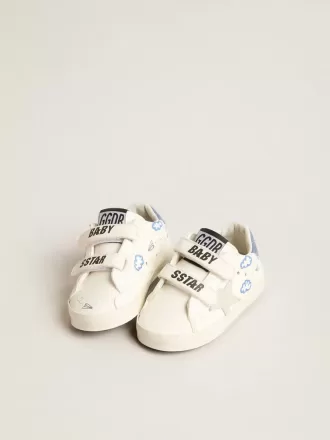 Baby Old School met suède ster en lichtblauwe leren hiellip