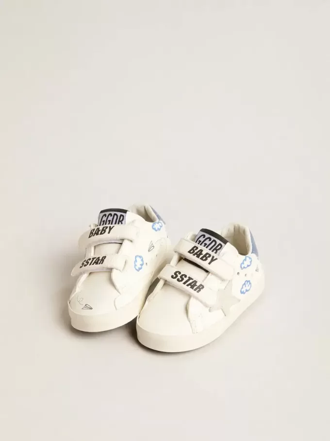 Baby Old School met suède ster en lichtblauwe leren hiellip