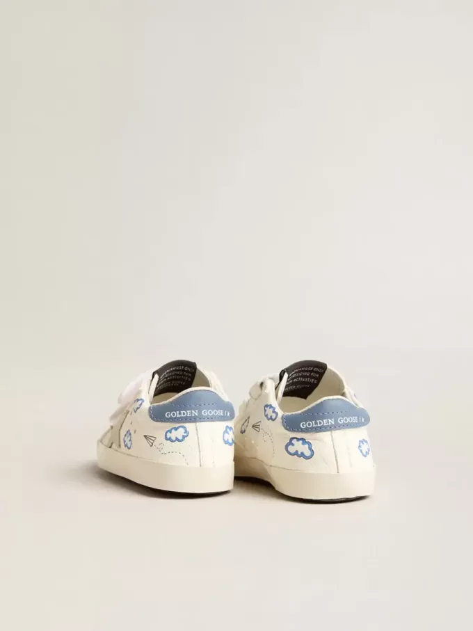 Baby Old School met suède ster en lichtblauwe leren hiellip