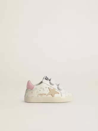 Baby School in nappa met roze bloemmotief en beige suède ster