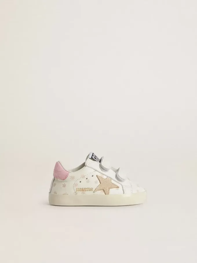Baby School in nappa met roze bloemmotief en beige suède ster