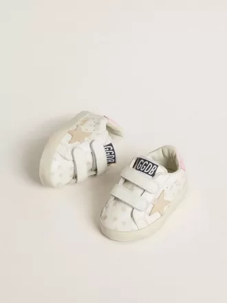 Baby School in nappa met roze bloemmotief en beige suède ster