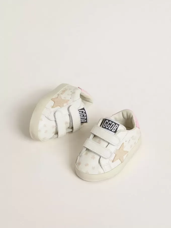 Baby School in nappa met roze bloemmotief en beige suède ster