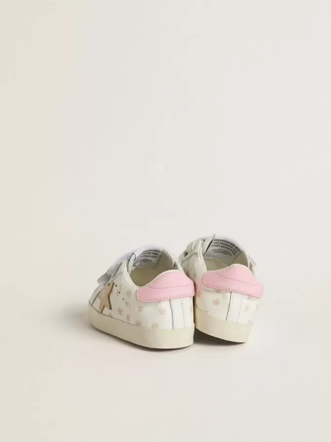 Baby School in nappa met roze bloemmotief en beige suède ster