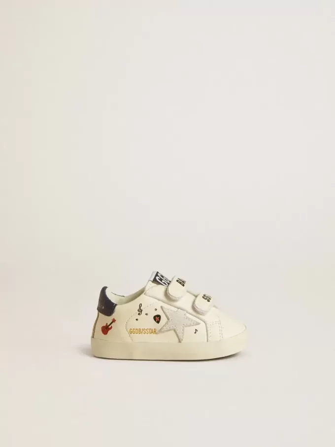 Baby School in nappaleer met muzikale print en witte suède ster
