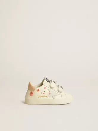Baby School in nappaleer met roze rozenmotief en witte suède ster