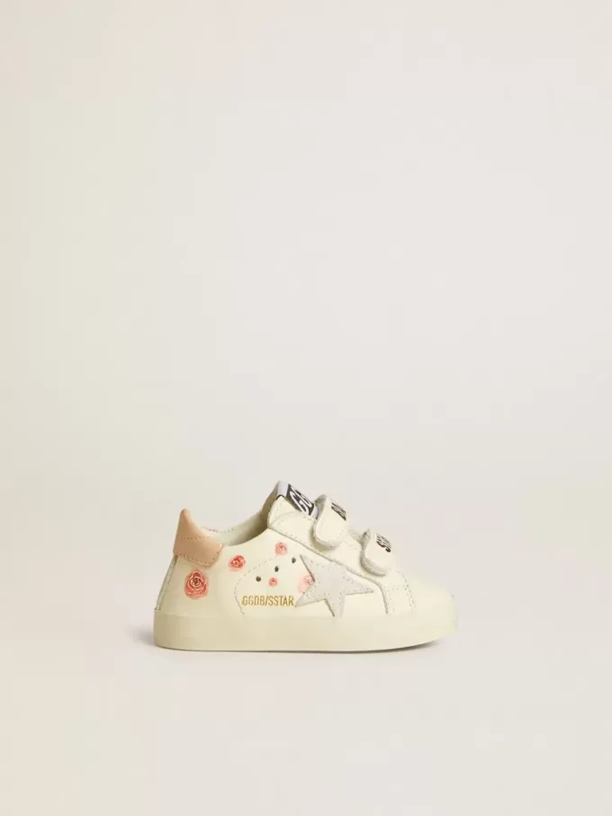 Baby School in nappaleer met roze rozenmotief en witte suède ster