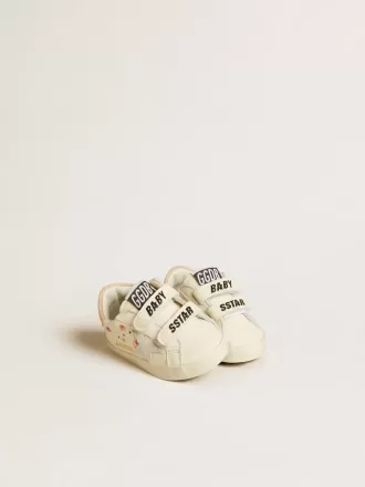 Baby School in nappaleer met roze rozenmotief en witte suède ster
