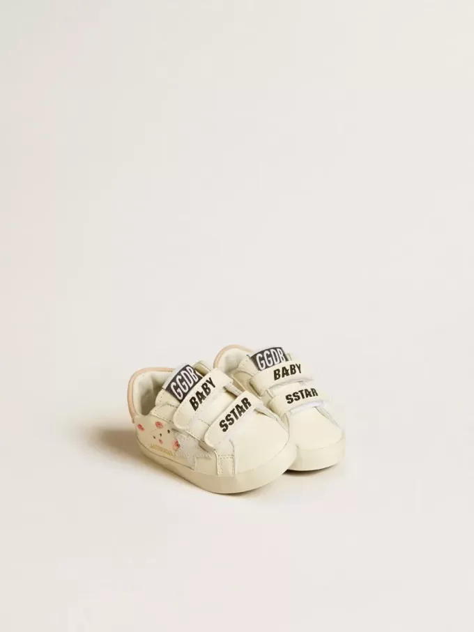 Baby School in nappaleer met roze rozenmotief en witte suède ster