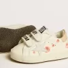Baby School in nappaleer met roze rozenmotief en witte suède ster