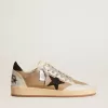 Ball Star in beige nubuck en nappa met zwarte Swarovski-kristallen ster